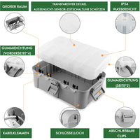 1 x RAW Customer Returns RESTMO Extra Large Waterproof Cable Box, IP54 Outdoor Cable Safety Box 32 x 22 x 13 cm , Transparent Lid Weatherproof Electrical Box, Protection Box for Power Strips-Transparent Gray - RRP €33.26