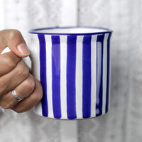 2 x RAW Customer Returns City to Cottage - Ceramic XXL mug 500 ml Coffee mug Blue and white striped Handmade Ceramic tableware Large cup - RRP €46.9