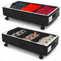 1 x RAW Customer Returns 2 Pack Underbed Storage Box 49L Underbed Chest of Drawers with Wheels Lid Metal Frame Bed Box Organizer Storage Bag Foldable Underbed Box for Clothes Shoes Blankets Bedding, Black - RRP €44.99