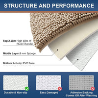 1 x RAW Customer Returns Homaxy Non-Slip Bath Mat Chenille Bathroom Rug Microfiber Bath Mat Absorbent Deep Pile Bath Mat - 50 x 80 cm, Beige - RRP €25.2