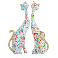 1 x RAW Customer Returns masteymoh 2 Pieces Art Resin Sculpture Statue Cats, Oil Painting Cat Sculptures for Home Office Hotel Bookshelf Desktop Decoration 24.5cm Vibrant KY145  - RRP €35.27