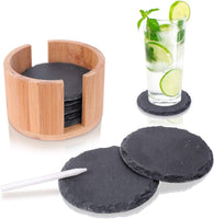 1 x RAW Customer Returns Amazy Slate Coasters 10 cm 8 Units Incl. Chalk Decorative 100 Natural Slate Coasters with Practical Leather Case Great Gift Idea - RRP €19.15