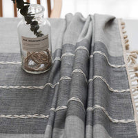 1 x RAW Customer Returns Plenmor Cotton Linen Tablecloth for Rectangular Tables Solid Lattice Embroidery Table Cover for Kitchen Dining Table Decoration Gray, 140 x 220 cm  - RRP €30.24