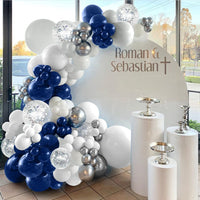 2 x Brand New 113 Pieces Silver Blue Balloons, Navy Blue Balloons, Silver Blue Confetti Garland Latex Balloons for Boys, Baby Baptism, Birthday, Graduation, Wedding - RRP €27.14