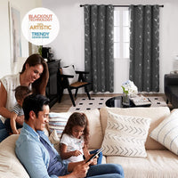 1 x RAW Customer Returns Deconovo curtains cold protection noise protection with cold protection curtain panel blackout curtains for living room, 260 x 140 cm height x width , flowers dark grey, set of 2 - RRP €39.49