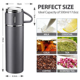 1 x RAW Customer Returns Thermos bottle 500ml with cup and handle, stainless steel drinking bottle, leak-proof insulated bottle for hot and cold, vacuum thermos bottle for on the go, work, school, sports, children, baby, gray - RRP €20.16