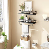 1 x RAW Customer Returns DifferTemp wall shelf black wood, wall shelf black set of 2, floating shelf with towel holder, hanging shelf wooden board, hanging shelf for kitchen, bathroom, laundry room, living room etc., 40cm - RRP €28.22