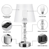 1 x RAW Customer Returns Kakanuo Bedside Lamp Touch Dimmable Set of 2, Crystal Table Lamp with USB-A C Ports Socket LED Bulbs, Modern Lamp with White Fabric Lampshade for Living Room Bedroom Office Hotel - RRP €59.99