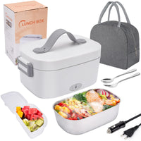 1 x RAW Customer Returns XREXS Electric Lunch Box, 3 In 1 12V 24V 220V 75W 1.5L Food Warmer Car, Stainless Steel Lunch Box Electric Lunch Box Truck Household Camping, Portable Bento Heater 75W Lunch Box with Fork, Spoon - RRP €25.2