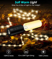 1 x RAW Customer Returns MoKo Camping String Lights, 8 Lighting Modes 9 m Rechargeable LED String Lights Camping Lamp Flashlight with 8000 mAh Battery, Waterproof Portable Tent Light for Emergency Garden Outdoor Indoor - RRP €18.14