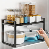 1 x RAW Customer Returns Expandable Metal Cabinet Shelf Expandable Kitchen Shelf Organizer Adjustable Kitchen Cabinet Shelf Spice Rack Storage Rack for Kitchen Counter Pantry Bathroom Black  - RRP €28.22