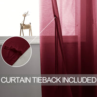 1 x RAW Customer Returns DWCN Set of 2 Sheer Voile Curtains with Eyelets Transparent Curtains with Curtain Ties for Living Room, Wine Red, 215 x 140 cm H x W  - RRP €23.18