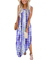 1 x RAW Customer Returns AUSELILY Women s Sleeveless Maxi Dresses Summer Casual Dresses Beach Dress Women s Long with Pockets Dye Plaid Blue Purple M - RRP €25.49