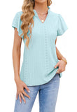 1 x Brand New T1FE 1SFE Blouse Women Summer Casual Loose Solid Color Ruffles with Spandex Shirt Green L - RRP €18.14