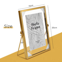 1 x RAW Customer Returns SWAWIS 2x A5 Glass Standing Photo Frame, 15 20cm Retro Gold Metal Photo Frame, Picture Frames for DIY Gift Decoration, 40 Angle Rotation - RRP €21.17