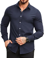 1 x RAW Customer Returns COOFANDY Men s Button Down Shirt Simple Work Shirts Casual Regular Fit Long Sleeve Shirt Dark Blue XXXL - RRP €24.65