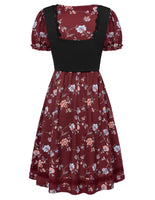 3 x Brand New SCARLET DARKNESS Gothic Floral Dress Women Short Sleeve Square Neck Ruffle Rockabilly Dress with Belt Red Wine with Flowers L - RRP €76.83