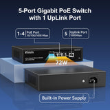 1 x RAW Customer Returns 4 Port Gigabit PoE Switch Unmanaged with 1 Uplink Gigabit Ports, 72W High Power, Support IEEE802.3af at, Vlan. VIMIN 5 Port Network Power Over Ethernet Switch. - RRP €36.99