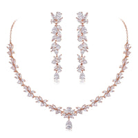 1 x RAW Customer Returns Clearine Cubic Zirconia Jewelry Set for Wedding Sparkling Drop Marquise Cluster Pendant Necklace Drop Dangle Earrings and Set for Women Clear Rose Gold Tone - RRP €36.29