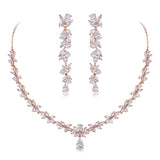 1 x RAW Customer Returns Clearine Cubic Zirconia Jewelry Set for Wedding Sparkling Drop Marquise Cluster Pendant Necklace Drop Dangle Earrings and Set for Women Clear Rose Gold Tone - RRP €36.29