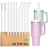 1 x RAW Customer Returns AOTWAN Glass Straw for Stanley Cup 10 Pack Glass Straws Long 31cm, 4 Curved 4 Straight Glass Straws with 2 Cleaning Brushes for Stanley Cup 30oz 40oz - RRP €8.98