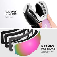 1 x RAW Customer Returns Odoland ski goggles unisex for men and women, boys, frameless snowboard goggles with magnetic interchangeable lenses, UV protection, anti-fog snow goggles, helmet-compatible ski goggles for skiing, white, pink-purple - RRP €41.14