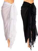 1 x RAW Customer Returns Pack of 2 Women s Beach Batik Sarong Swimsuit with Tassel Black, White, L  - RRP €25.2