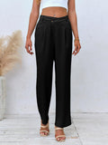 1 x RAW Customer Returns Feziakuk Women s Palazzo Trousers Plain Wide Leg Trousers Casual Fabric Trousers Fashion Button Suit Trousers Casual Trousers Black L - RRP €36.29