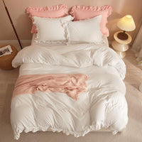 1 x RAW Customer Returns Freyamy bed linen 135x200cm 2-piece white ruffles romantic girls bed linen plain pleated chic bedding sets washed microfiber duvet cover with zipper and pillowcase 80x80cm - RRP €35.26