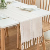 1 x RAW Customer Returns CHUQING table runner beige cream macrame table runner country house style boho table runner 210 x 33 cm, beige - RRP €21.99