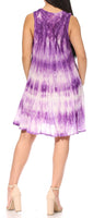 1 x Brand New Sakkas 362106 - Marta Women s Casual Summer Tie Dye Flowy Boho Maxi Sleeveless Dress Loose - 362108-Purple - OS - RRP €27.6