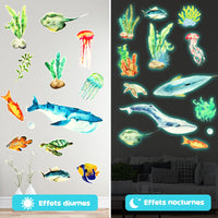 3 x Brand New Wall stickers luminous sea creatures wall tattoo light stickers, fluorescent wall stickers, sea world light stickers for children s bedroom bathroom decoration - RRP €61.2