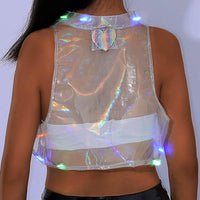 1 x RAW Customer Returns Ushiny Luminous Vest Transparent Crop Top LED Rave Costume Stand Collar Sleeveless Tank Top for Women and Girls as3, Alpha, m, Regular, Regular, Clear  - RRP €23.99