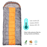 1 x Brand New Camping Sleeping Bag, 3 Season Sleeping Bag with Hood Envelope, Indoor Outdoor Adult Winter Sleeping Bag for Backpacking Hiking Travel with Compression Bag Orange Grey Zipper L  - RRP €49.99