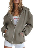 1 x RAW Customer Returns Timuspo Hoodie Hooded Sweat Jacket Oversize Hoodie Full Zip Sweatshirt Jacket Coat Women Basic Long Pullover Hooded Jacket Light Brown, L - RRP €36.99