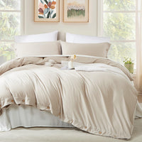 1 x RAW Customer Returns Lanqinglv bed linen 135x200 cm 2-piece linen grey - bed linen taupe 1 duvet cover 135x200 cm 1 pillowcase 80x80 cm, OEKO-TEX bed linen sets microfiber with button closure - RRP €29.23