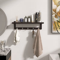 1 x RAW Customer Returns SMIBUY Coat Racks with Wall Shelf, 74cm Entryway Coat Rack for Wall, Bamboo Hanging Shelf with 5 Double Metal Hooks for Bathroom Bedroom Living Room Furniture Dark Brown  - RRP €32.69