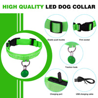 3 x Brand New Kriogor Dog Collar Luminous USB with Flashing Light Clip, Luminous Dog Collar with 3 Lighting Modes, Waterproof LED for Small Medium Large Dogs, Adjustable Safety Dog Collar M, Green  - RRP €31.74