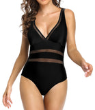 1 x Brand New SHEKINI Women s One-Piece Swimsuit Deep V Neck Retro Mesh Design Swimwear Backless Slim Cross Straps Sports One-Piece Swimsuit for Women M, Black  - RRP €28.76