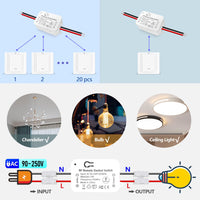 1 x RAW Customer Returns Tedeligo wireless switch light set, AC220V 230V 2000W wireless radio receiver Removable wireless light remote control switch 100 meter range for LED lights household equipment - RRP €17.66