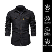 1 x RAW Customer Returns HOTIAN Denim Shirt Men Long Sleeve Denim Shirt Slim Fit Business Casual Shirt Stylish Casual Long Sleeves T-Shirt Black XL - RRP €32.09