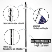 1 x RAW Customer Returns ANLEY 6 FT Flagpole Stainless Steel Wall Mounted Flagpole with Tangle-Free Rotating Rings - Adjustable Length Heavy Duty Flagpole for Home, Yard and Commercial 1 Inch Diameter  - RRP €27.95