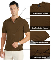 1 x RAW Customer Returns JACKETOWN Polo Shirt Men s Short Sleeve Knitted Polo Shirt Men with Vintage V-Neck Men s T-Shirt Tennis Golf Outdoor Sports Breathable for Men Polo Shirts 164-Brown-XL  - RRP €25.7