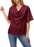 1 x RAW Customer Returns ArtJuly Blouse Women Wine Red Summer Elegant Tunic Short Sleeve Waterfall Collar Tops Flowy Bell Sleeve Summer Blouses Loose Satin Blouses Flowing Silk Blouse, Wine Red, 2XL - RRP €27.99