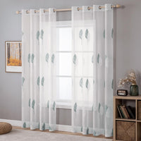 1 x RAW Customer Returns MIULEE Modern Living Room Curtains with Leaf Embroidery, Translucent Bedroom Curtains 2 Pieces with Eyelets, Decorative Curtains for Bedroom Windows 2XW140xL260cm, White Leaves and Lake Blue  - RRP €36.38