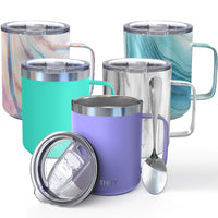 1 x RAW Customer Returns THILY Stainless Steel Thermal Mug, 12oz, Triple Insulated Travel Mug with Handle and Lid, Keeps Coffee Cold, Powder Coated, Lavender - RRP €21.17