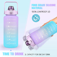 1 x RAW Customer Returns CodiCile 2L Drinking Bottle BPA Free Sports Drinks Jug with Time Marking Lock Cover, 2000ml Leak-Proof Motivational Water Bottle with Straw, Portable Handle Pink Drinking Bottle - RRP €15.99