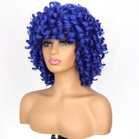 1 x RAW Customer Returns PORSMEER Afro Wig Women s Synthetic Large Curly Wig with Bangs Natural Hair for Women Men, Short Bob Wigs Blue for Halloween Cosplay Film Costume Wig - RRP €27.04