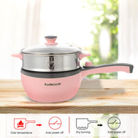 1 x RAW Customer Returns Audecook Cooking Pot Electric Mini Hot Pot, Pot Non-Stick Frying Pan Electric Pan with Glass Lid, Multifunctional Hot Pot, Suitable for Home, Travel and Camping - Pink - RRP €58.25