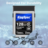 1 x RAW Customer Returns KingSpec CF Express Type B Memory Card 128GB, XQD Memory Cards, CFexpress Type B, 1300MB s Read - 230MB s Write, 8K Raw for DSLR, Compatible with Canon Nikon Panasonic Cameras, Pro Photographers - RRP €137.7